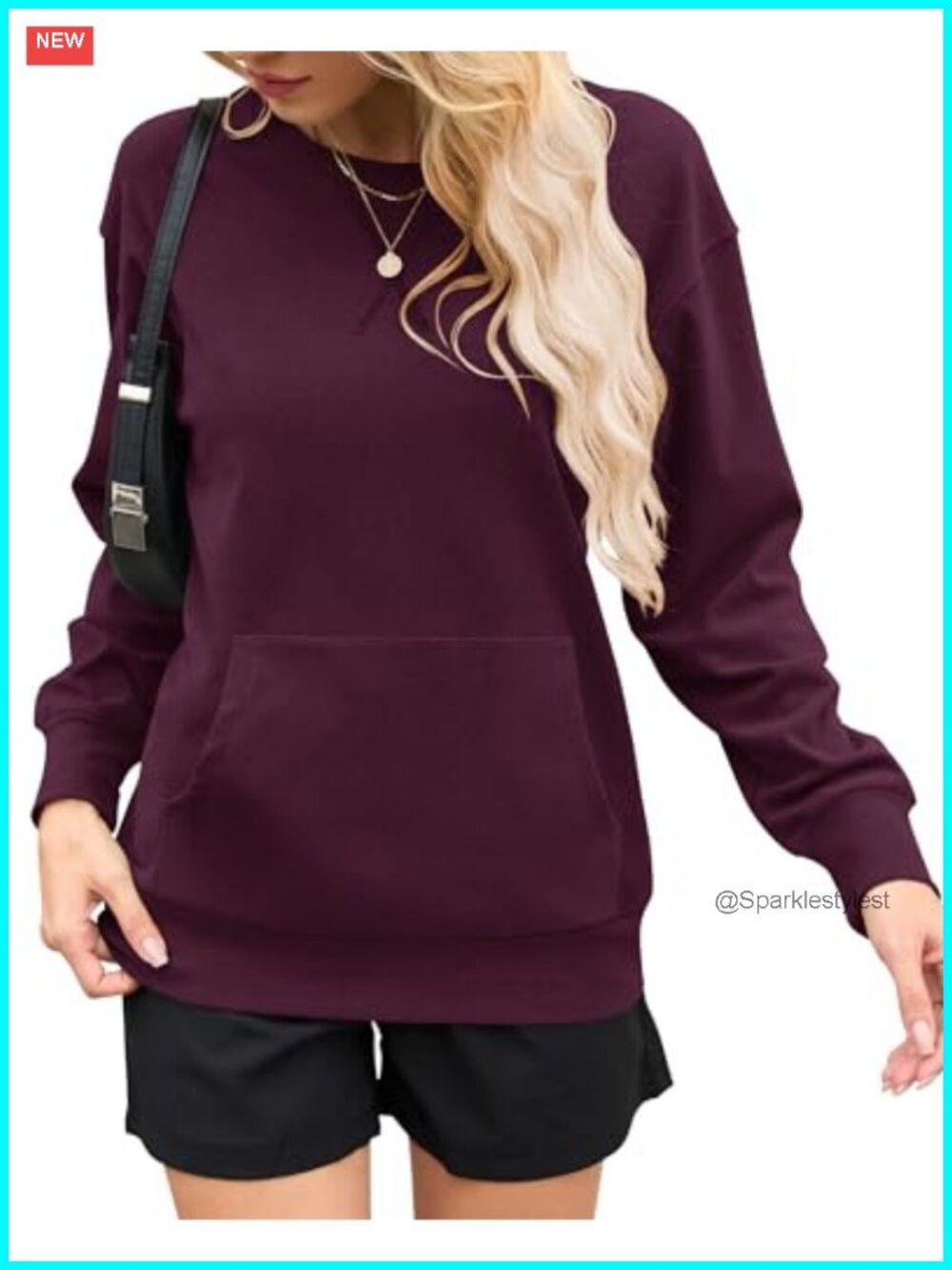 Oversized Crewneck Sweatshirt Pullover Kangaroo Pocket Long Sleeve